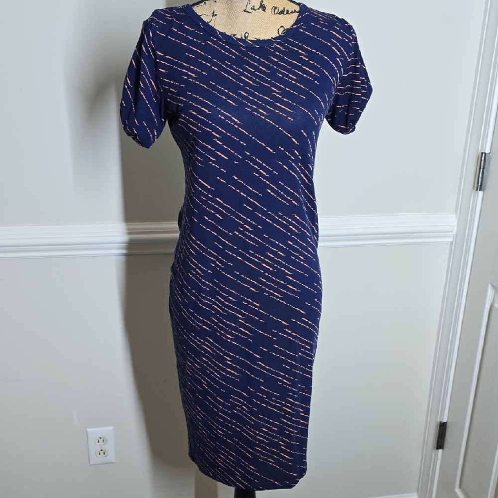 LuLaRoe Navy and Coral Patterned Midi Dress